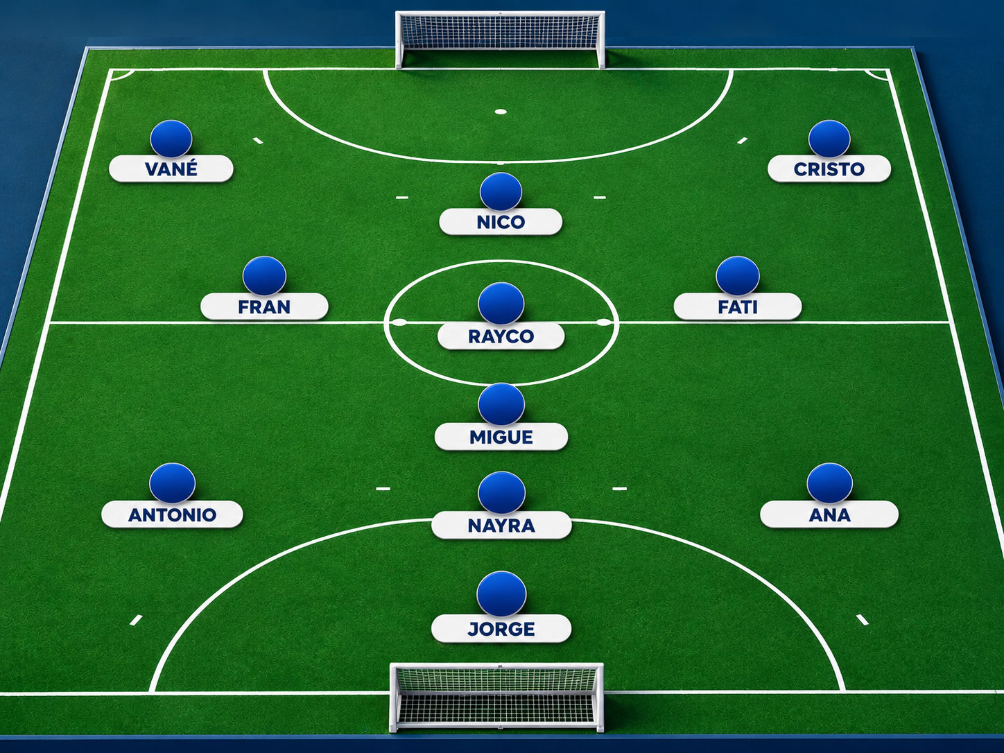 Esquema táctico 1-3-1-3-3 del Club de Hockey Montequinto para el partido